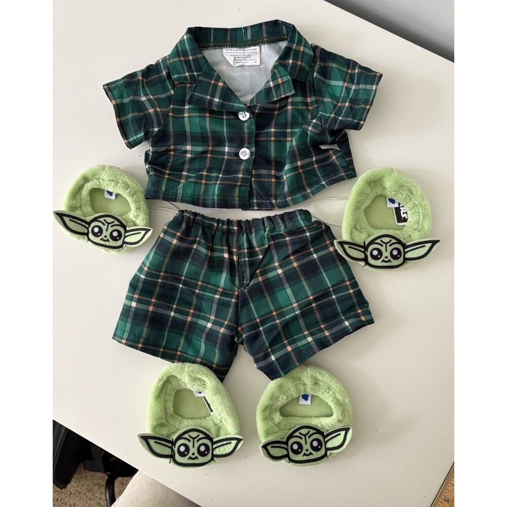 Official Build-A-Bear Star Wars Grogu Slippers 4 Piece Plus Plaid Pajamas Set